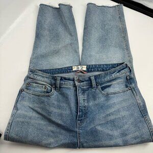 Free People We The Free Womens Straight Leg Jeans Sz 32 Light Blue Raw Hem